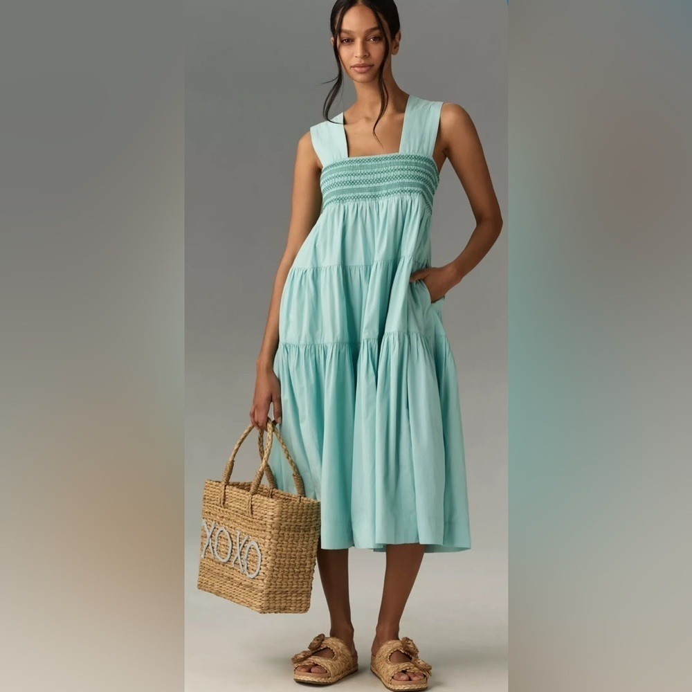 NWT - Anthropologie The Helena Squared Neck Tiered Midi - Size Medium Petite